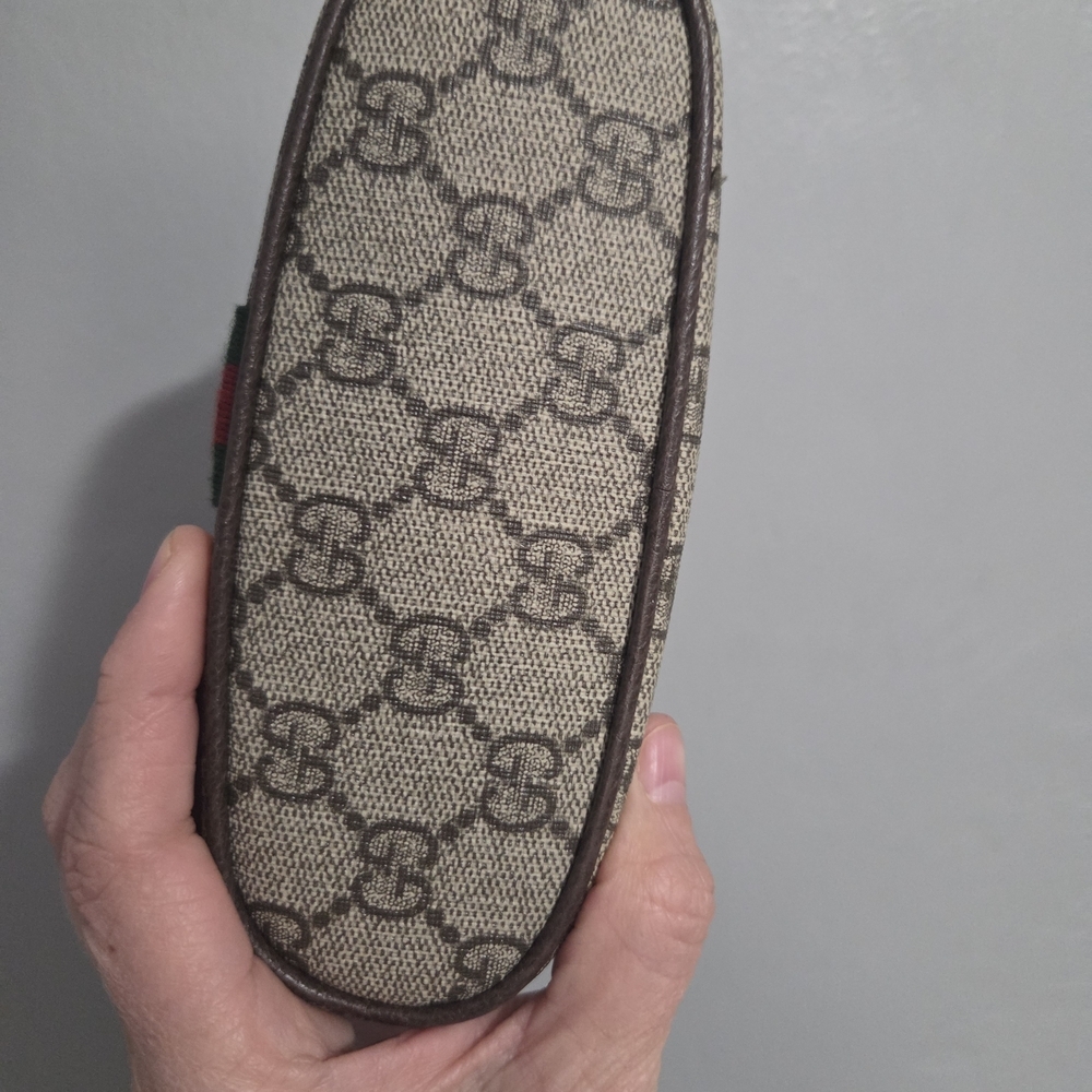 Gucci Ophidia GG Canvas Cosmetic Pouch in Beige/Brown with Green-Red Web - Picture 3 of 10